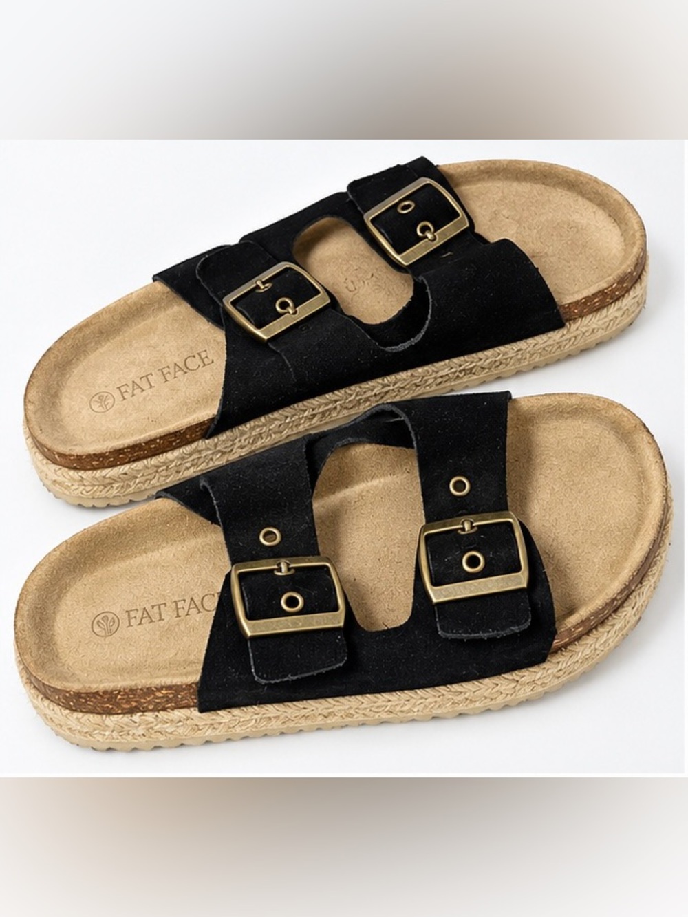 Fat Face Women's Black Suede Double Buckle Slide Sandals US 7